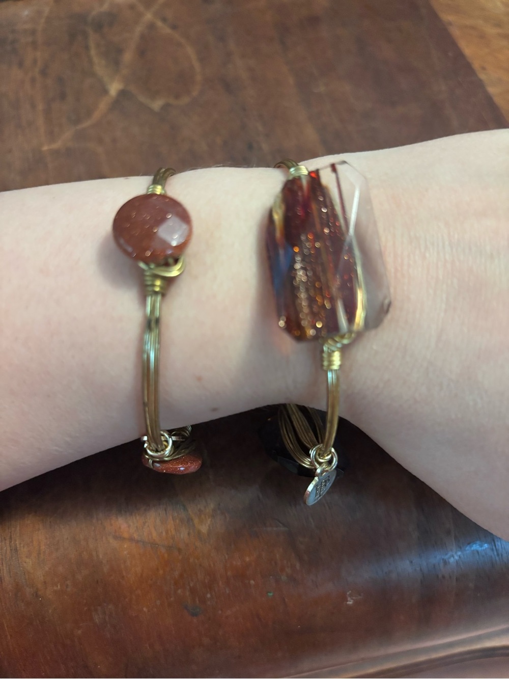 Bourbon and bowties. Gold-Tone Brown Sparkle & Faceted Stone Bangle Bracelet Set